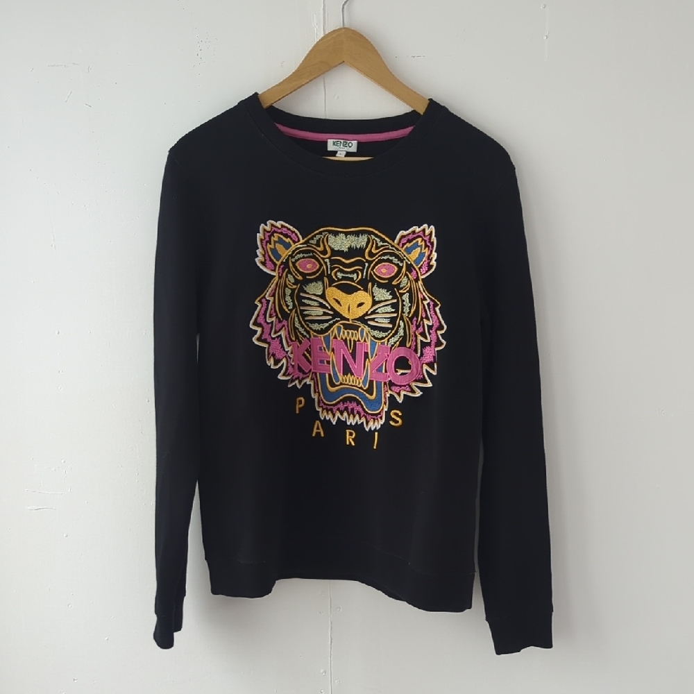 Kenzo Paris Crewneck Sweatshirt Pink & Gold Embroidered Tiger Motif Size Large
